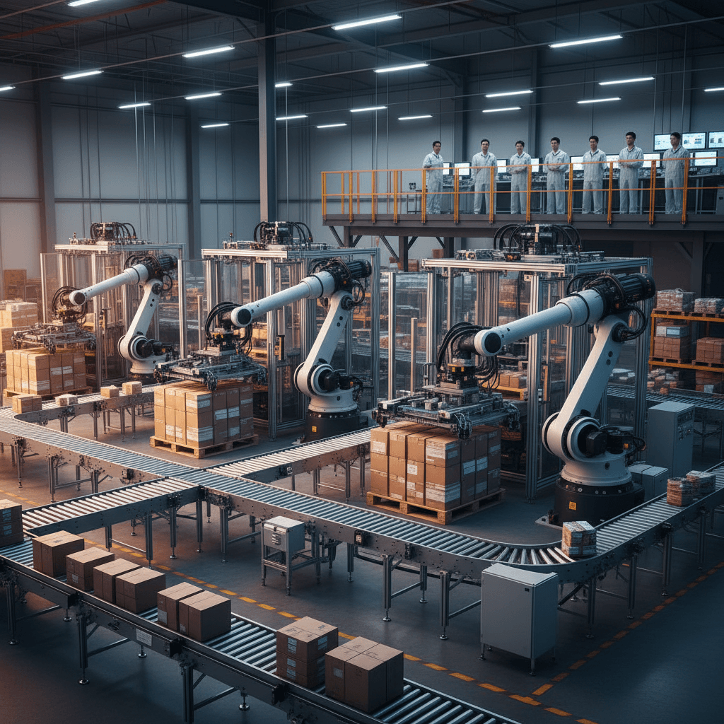 Automated palletizing line in operation